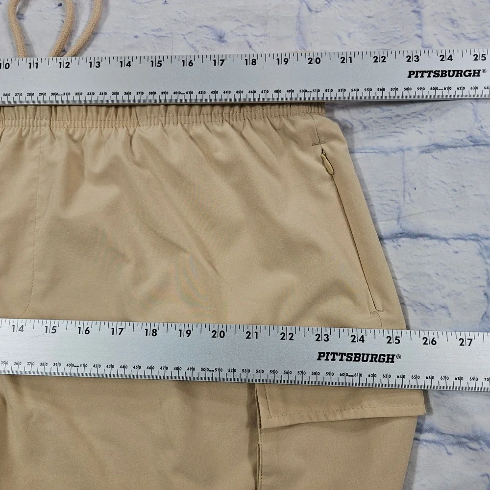 Champion Cargo Shorts Men XXL Tan Elastic Drawstring Athletic Utility Pockets